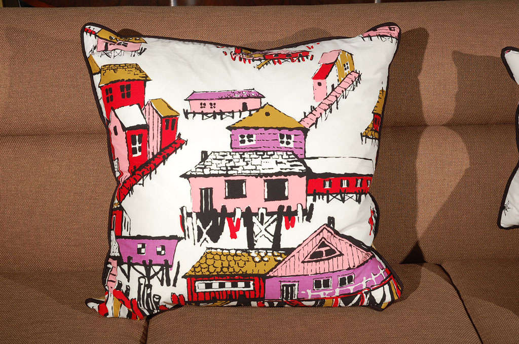 Seven Custom Made Down Pillows with Iconic 60's Fabric For Sale 2