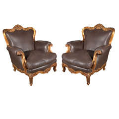 Pair of Louis XV Style Gilt Wood Bergeres