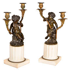 Pair of Bronze and Marble Candlesticks