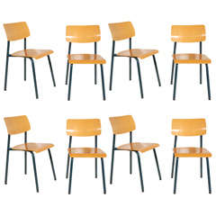 Set of Six Mid Century School Chairs