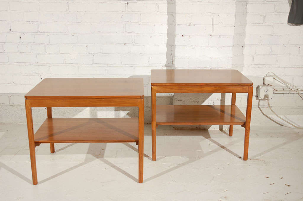 Pair of Drexel Heritage walnut side tables.