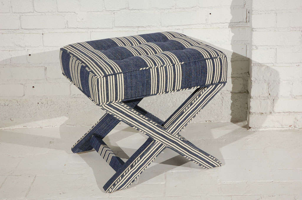 Upholstered X Base Stool at 1stDibs