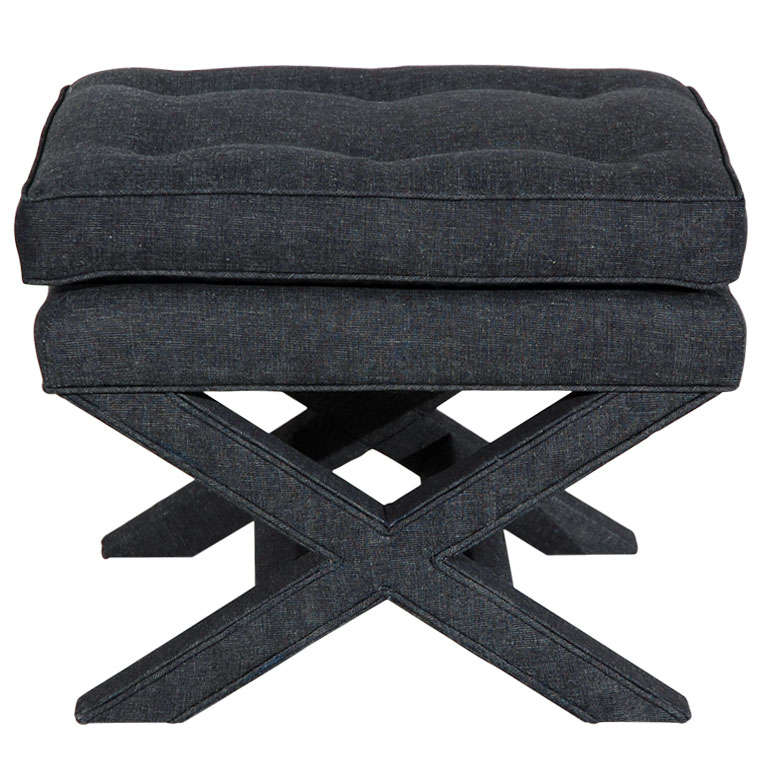 Upholstered X Base Stool at 1stdibs