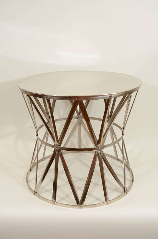 Pair Round Industrial Metal Side Tables, 20th Century 7