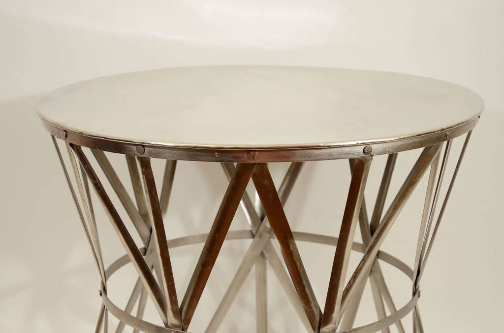 Unknown Pair Round Industrial Metal Side Tables, 20th Century