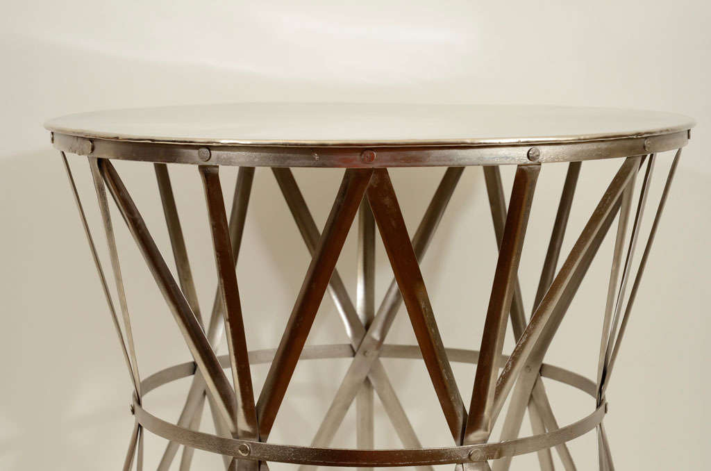 Pair Round Industrial Metal Side Tables, 20th Century 2