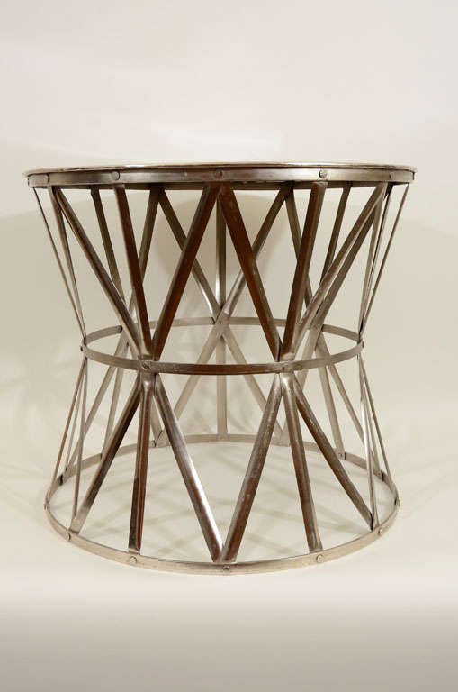 Pair Round Industrial Metal Side Tables, 20th Century 5