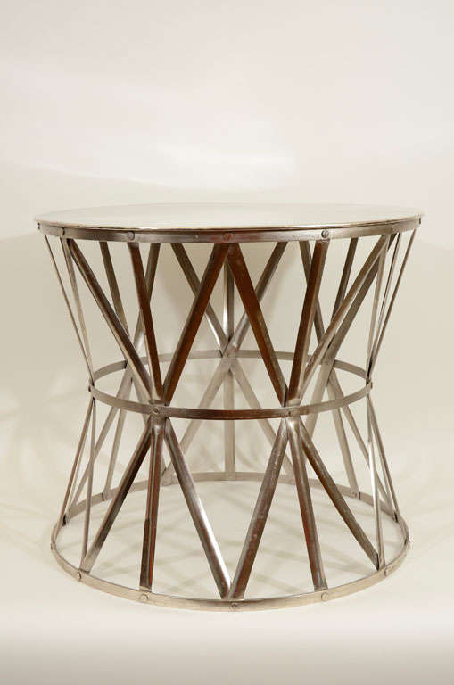 Pair of Round Industrial Metal Side Tables with 