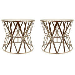 Pair Round Industrial Metal Side Tables, 20th Century