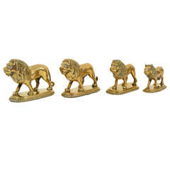 Set of 4 Brass Lion Paperweights, England, 19th Century