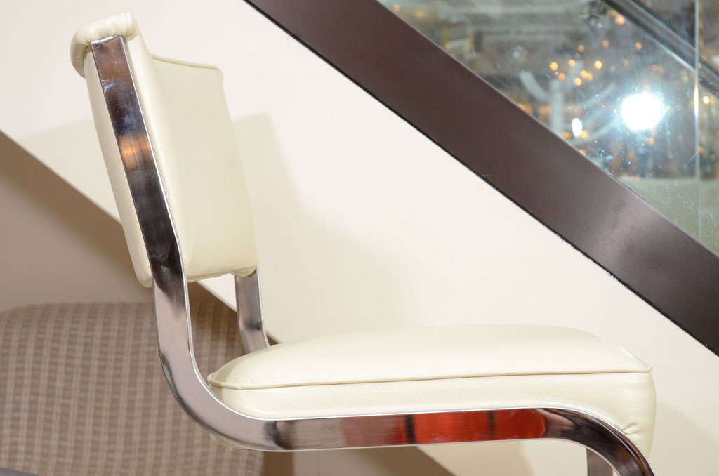 Pair of chrome frame cantilevered bar stools by Milo Baughman 1