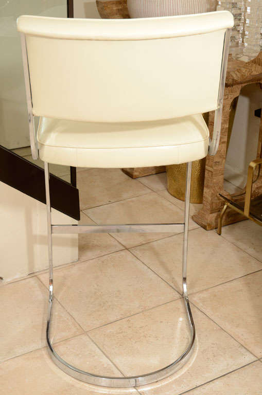 Pair of chrome frame cantilevered bar stools by Milo Baughman 3