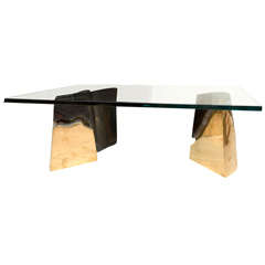Rectangular coffee table with bronze base by Silas Seandel