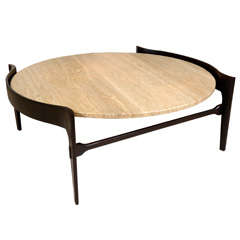 Travertine and wood coffee table by Bertha Shaefer