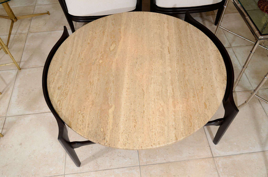 Mid-20th Century Travertine and wood coffee table by Bertha Shaefer