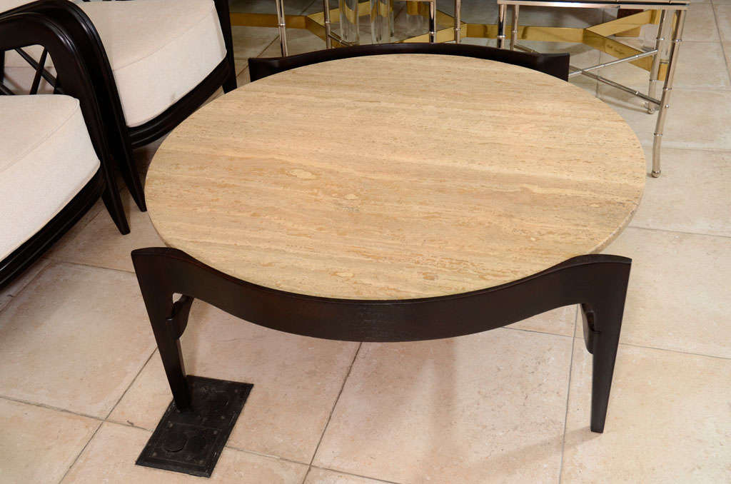 Travertine and wood coffee table by Bertha Shaefer 2