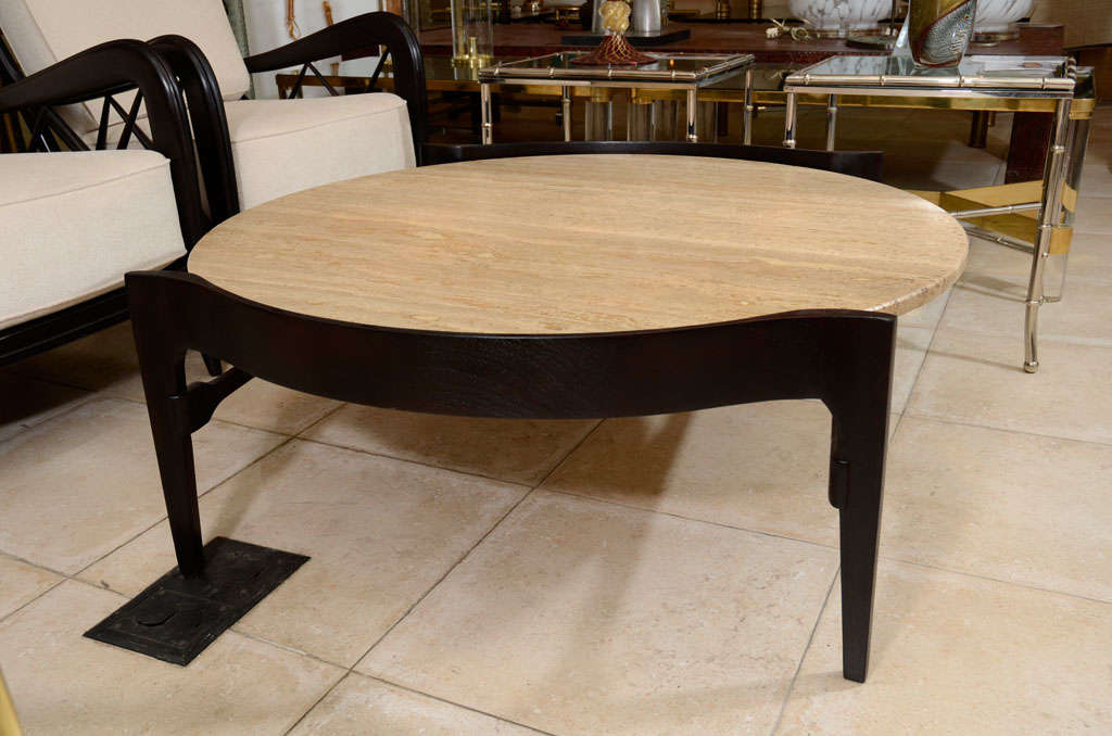 Travertine and wood coffee table by Bertha Shaefer 3