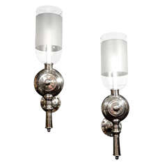 Anglo Indian style sconces with frosted hurricane shades