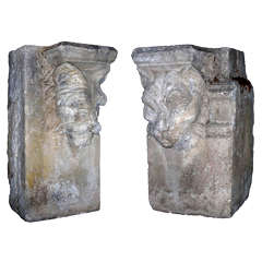 Antique Two Carved Stone Elements of a Porch