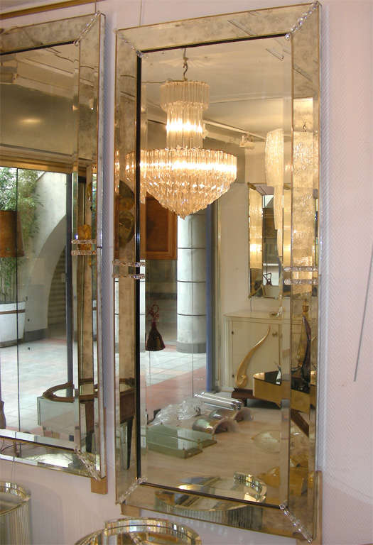 Late 20th Century Big Pair of mirrors with éléments in Murano glass.
