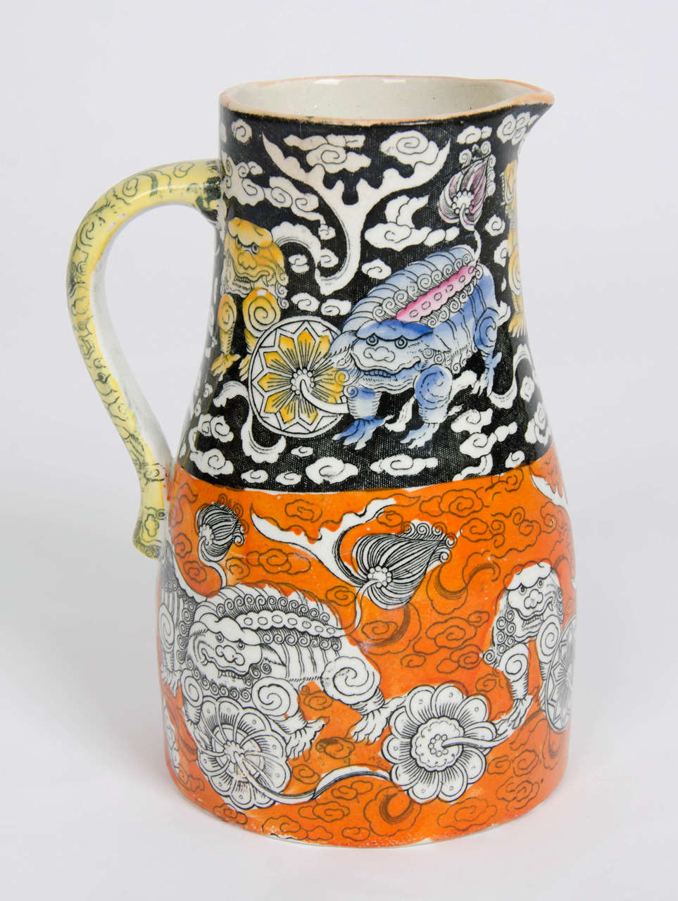 This is a rare shape Jug by Masons Ironstone pottery 

The Jug is decorated with the chinoiserie influenced 