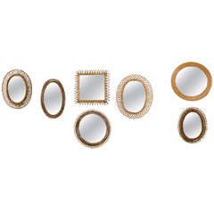 Set of Eight Wicker Framed Mirrors, circa 1960