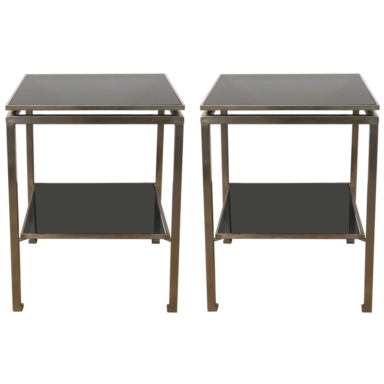 Pair of Two Tier Steel Tables by Guy Lefevre