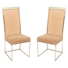 Pair of Milo Baughman Cane and Brass Chairs, USA, 1970s