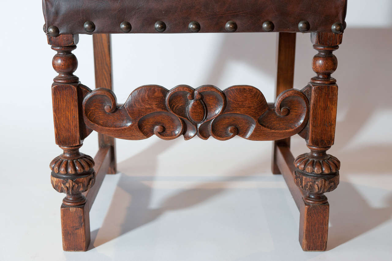 Set of 6 Antique 20th Century Flemish Oak Chairs with Carved front detailing For Sale 2