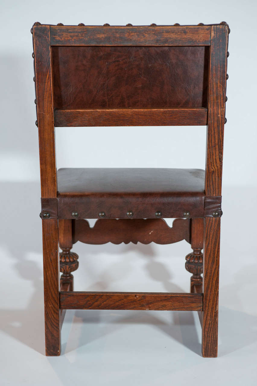Set of 6 Antique 20th Century Flemish Oak Chairs with Carved front detailing For Sale 4