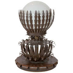 20th Century Table Lamp in wrought iron with inset globe, c. 1920 France