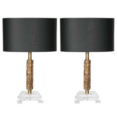 Pair of Bronze Table Lamps by Luciano Frigerio
