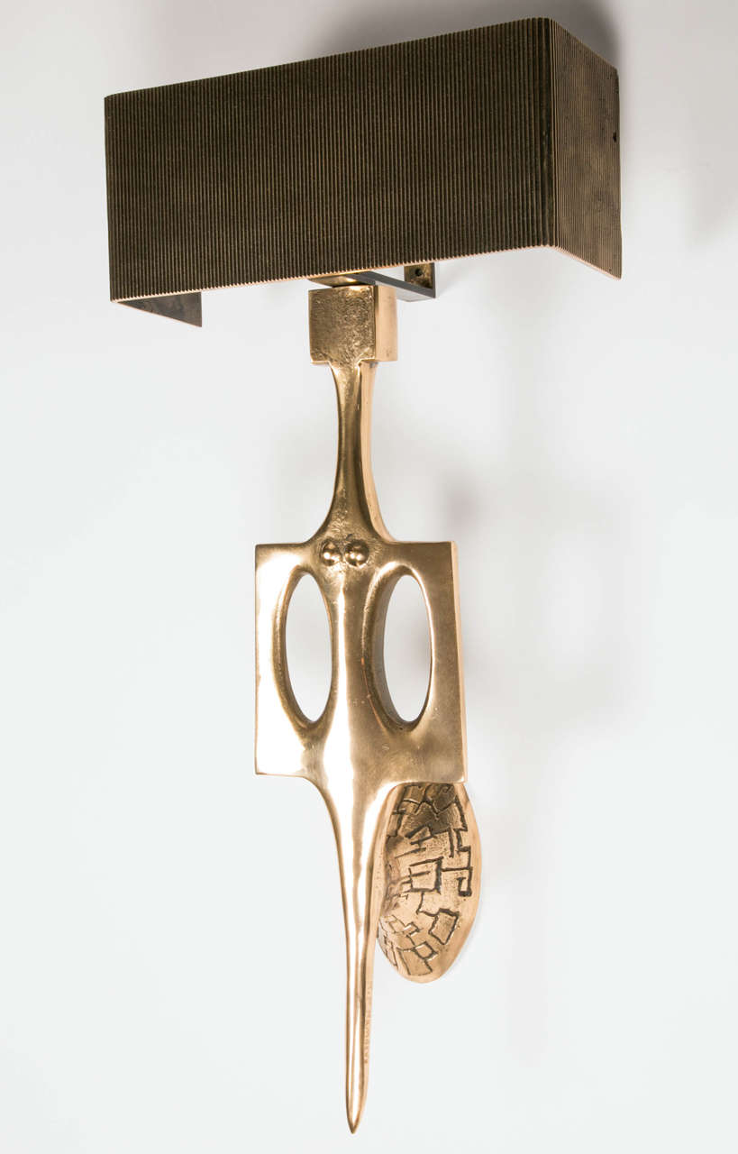 Pair of Bronze Sculptural Sconces by Robert Phandeve