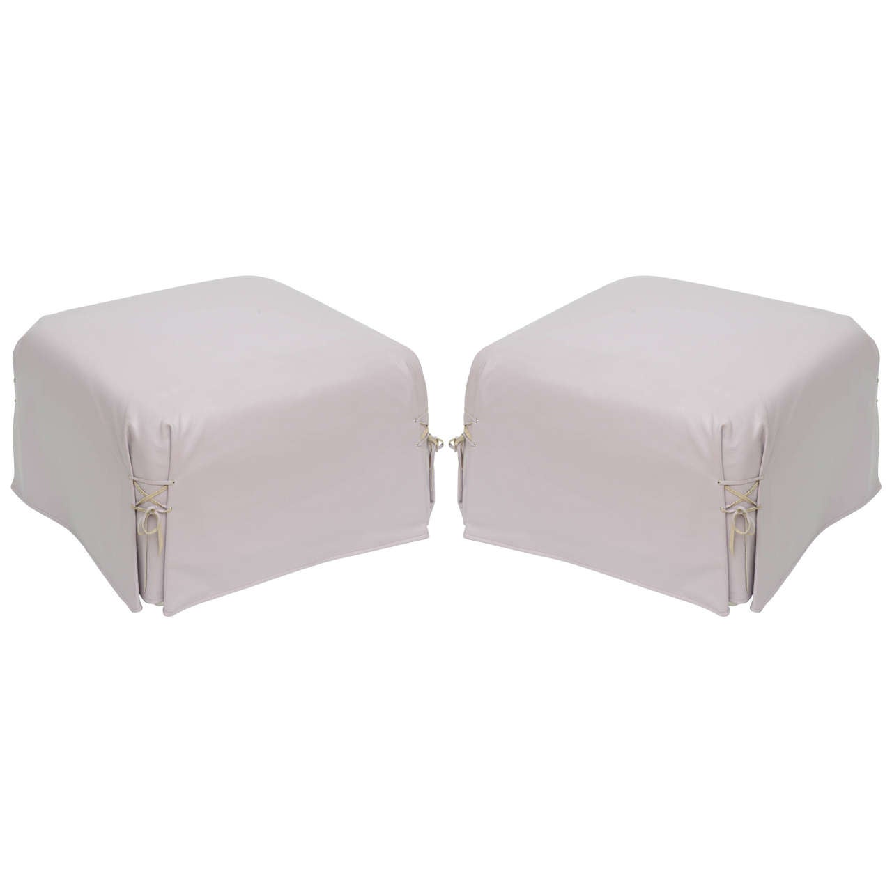 Pair of Lavender Leather Shoelace Ottomans by John Saladino