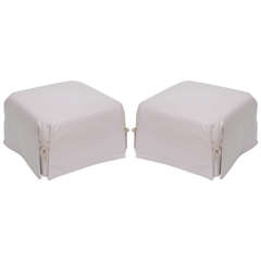 Pair of Lavender Leather Shoelace Ottomans by John Saladino