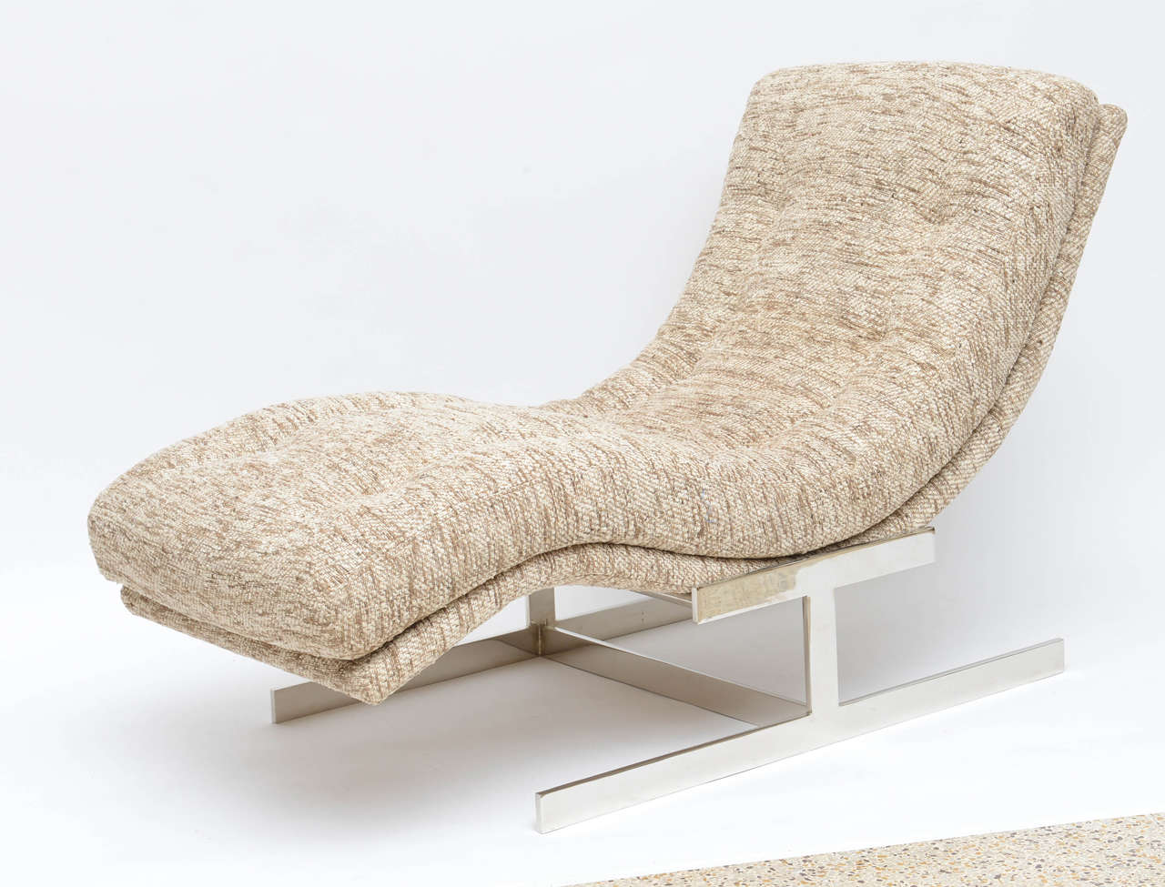 Mid-Century Modern Milo Baughman Wave Chaise Longue Upholstered in Raw Silk