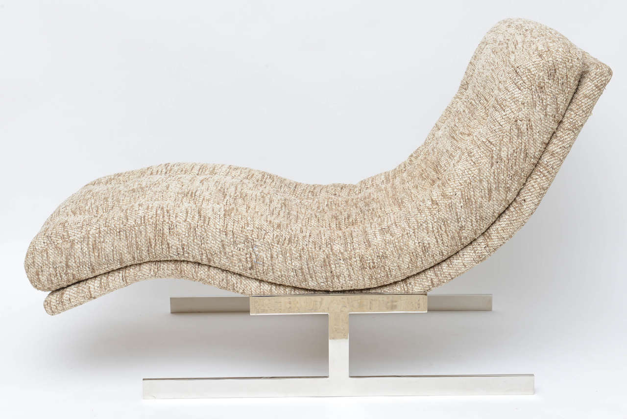 Late 20th Century Milo Baughman Wave Chaise Longue Upholstered in Raw Silk