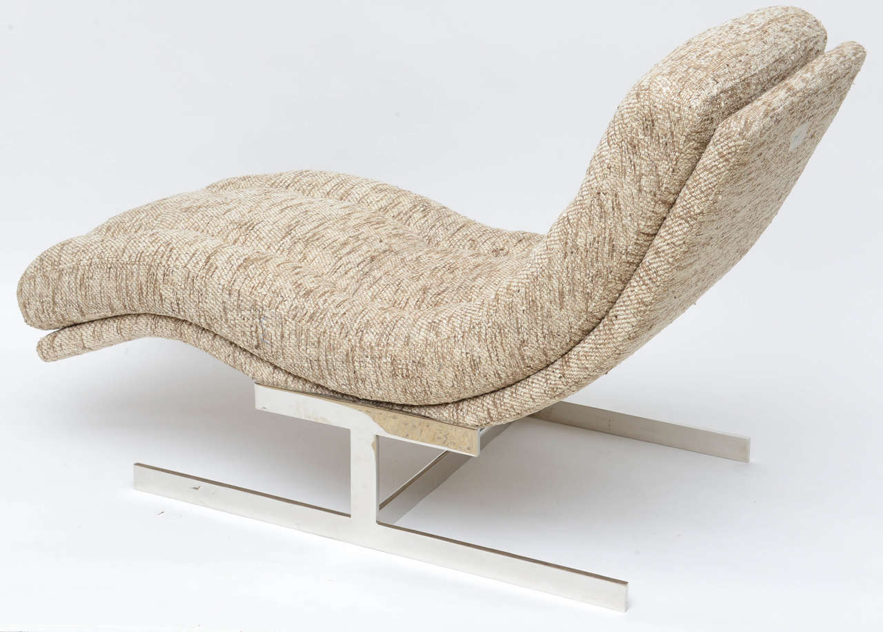 Chrome Milo Baughman Wave Chaise Longue Upholstered in Raw Silk