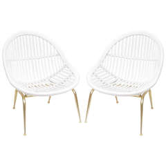 Anodized Aluminum and Bamboo Lounge Chairs