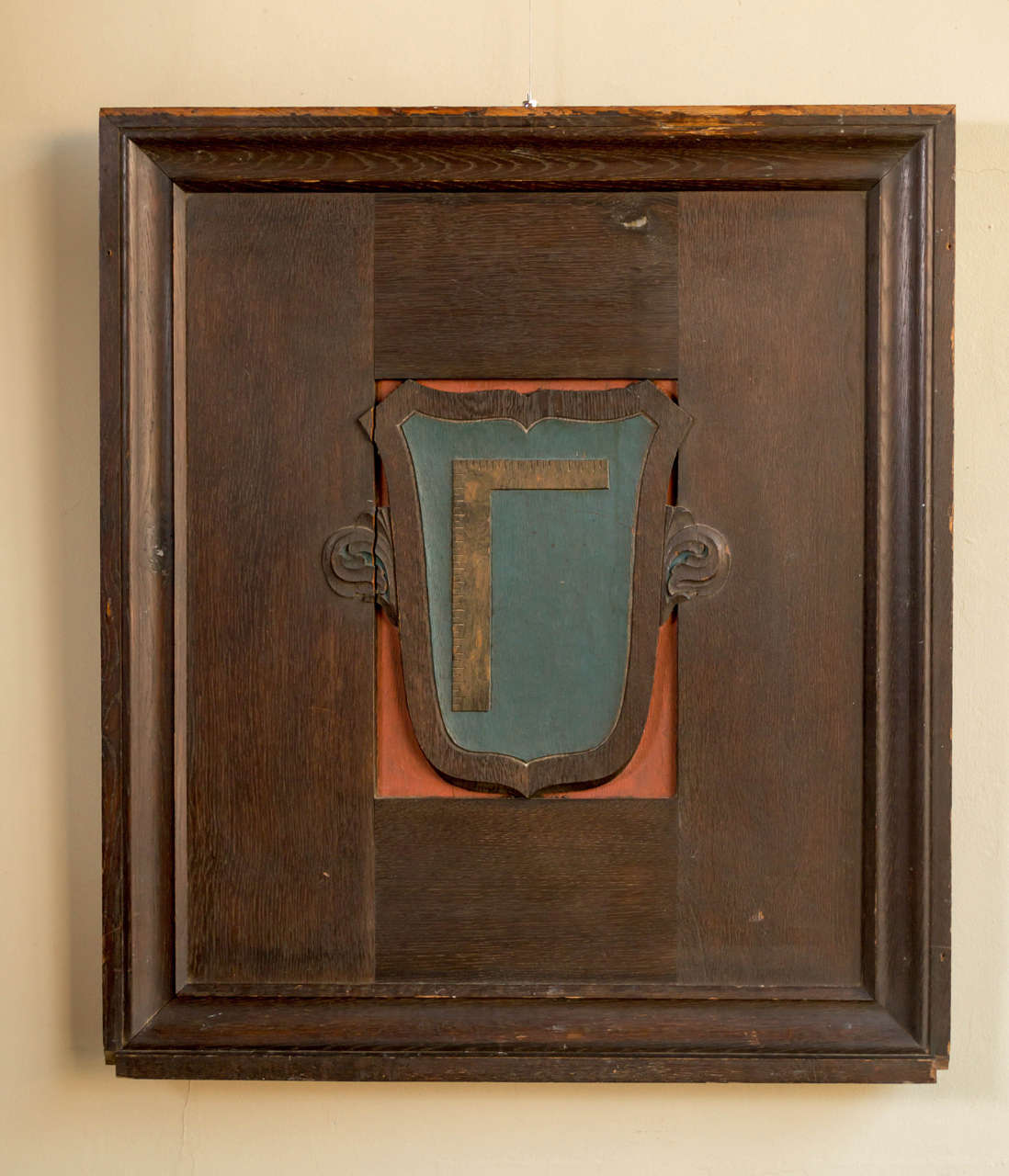 A handsome early 20th century carved and decorated oak panel from an undetermined Masonic temple or lodge.