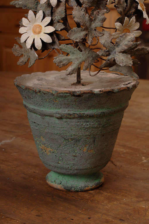 A Very Rare and Early 19th Century Painted Tole Flower Pot of Marguerite Daisies.  All Original.