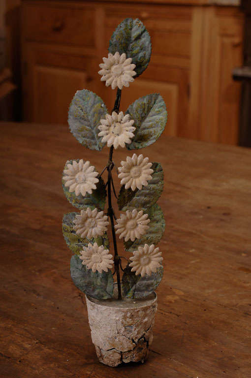 French Early 19th Century Tole Flower Pots of Marguerite Daisies