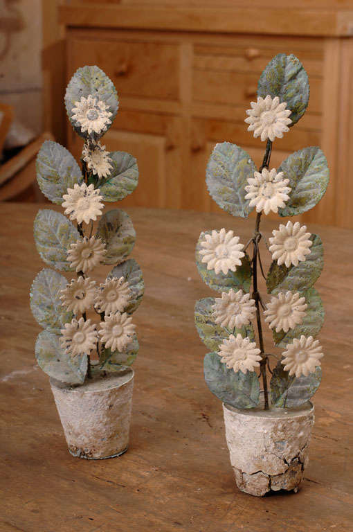 Early 19th Century Tole Flower Pots of Marguerite Daisies 4