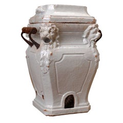 White Ceramic Brasero With Lions' Heads Decoration