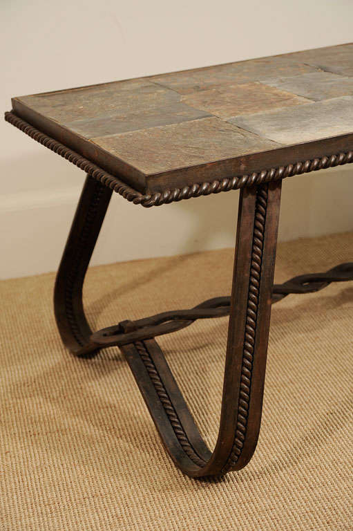 French Wrought Iron and Tiled Stone Rectangular Coffee Table