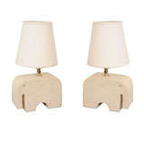 A Pair of Stylized Stone Elephant Modeled Table Lamps.