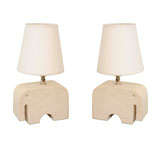 A Pair of Stylized Stone Elephant Modeled Table Lamps. A Pair of Stylized Stone Elephant Modeled Table Lamps.