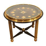 An Jacques Adnet Hunting Decorated Clock Face Side Table.