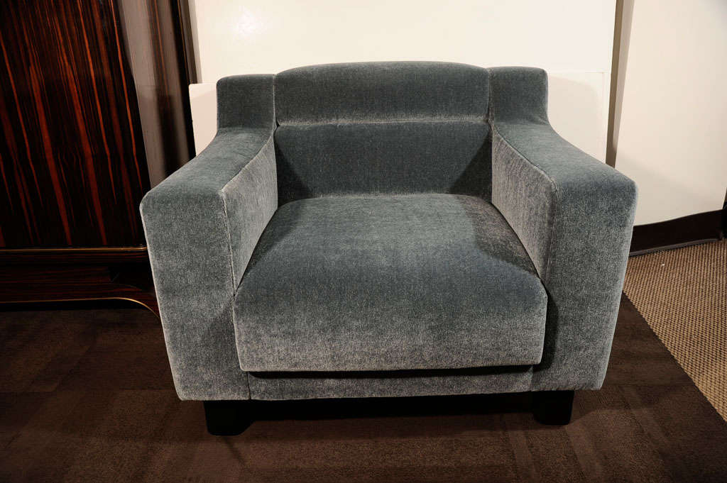 20th Century Pair of Luxe Art Deco Club Chairs in Grey-Teal Mohair