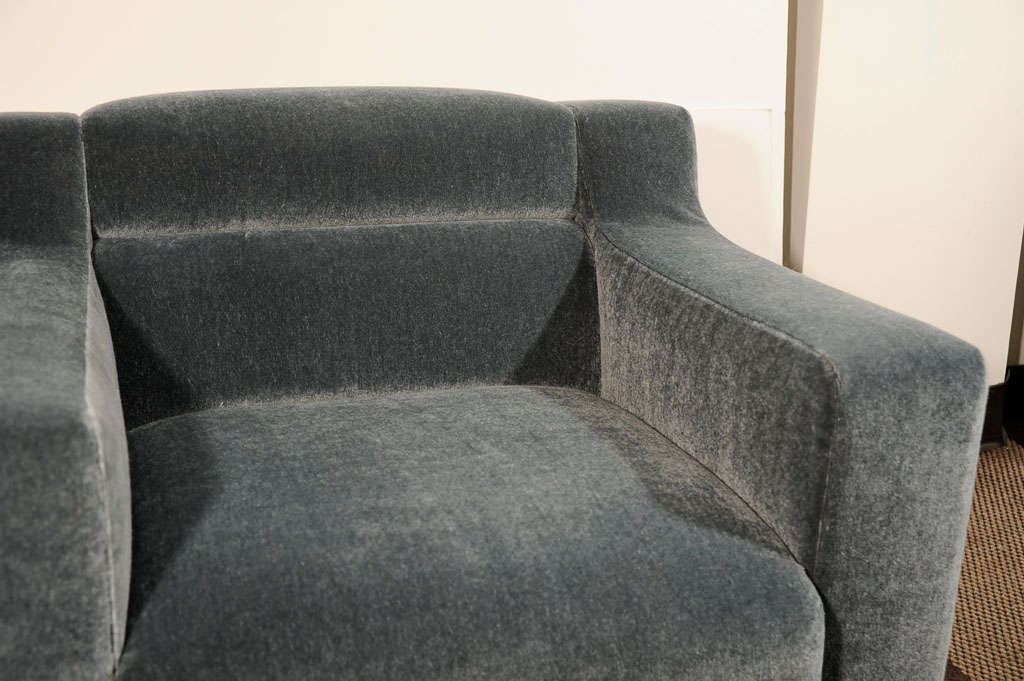 Pair of Luxe Art Deco Club Chairs in Grey-Teal Mohair 1